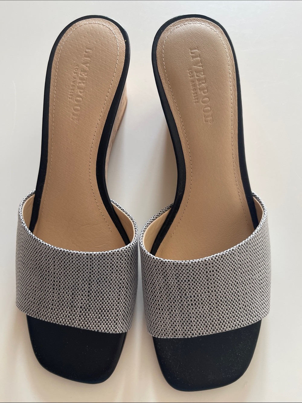 Liverpool Silver-Textured Slide Mules with Black Footbed